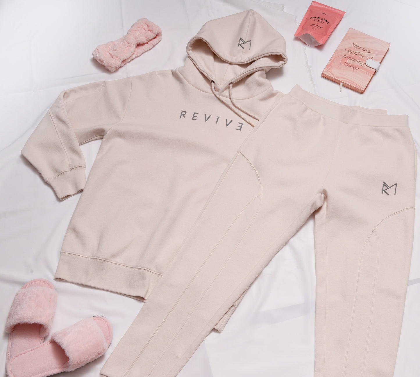 Two Piece Lounge Set. Oversized Hoodie and Jogger - Powder Pink