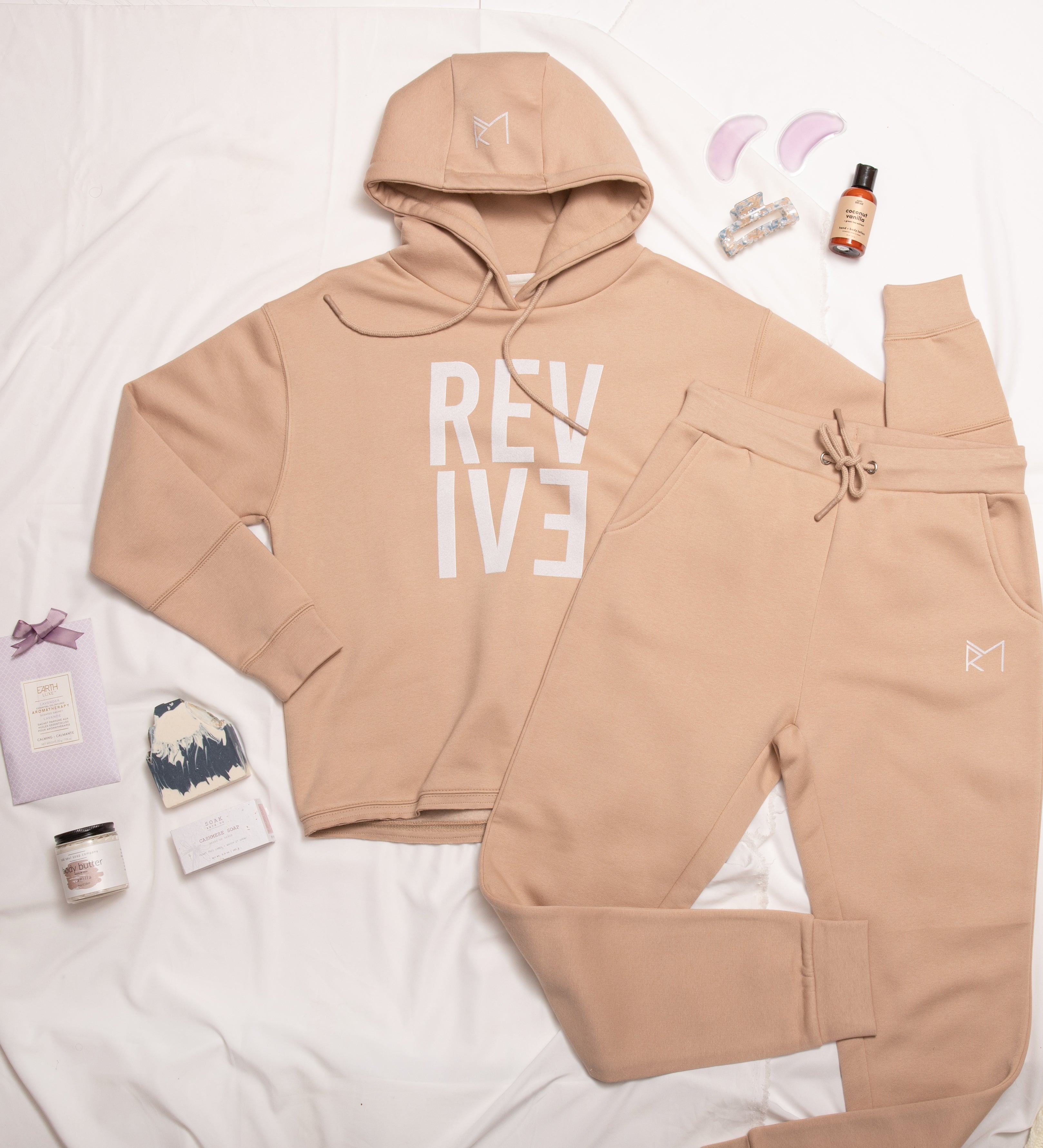 Two Piece Lounge Set. Hooded Sweatshirt and Jogger Taupe