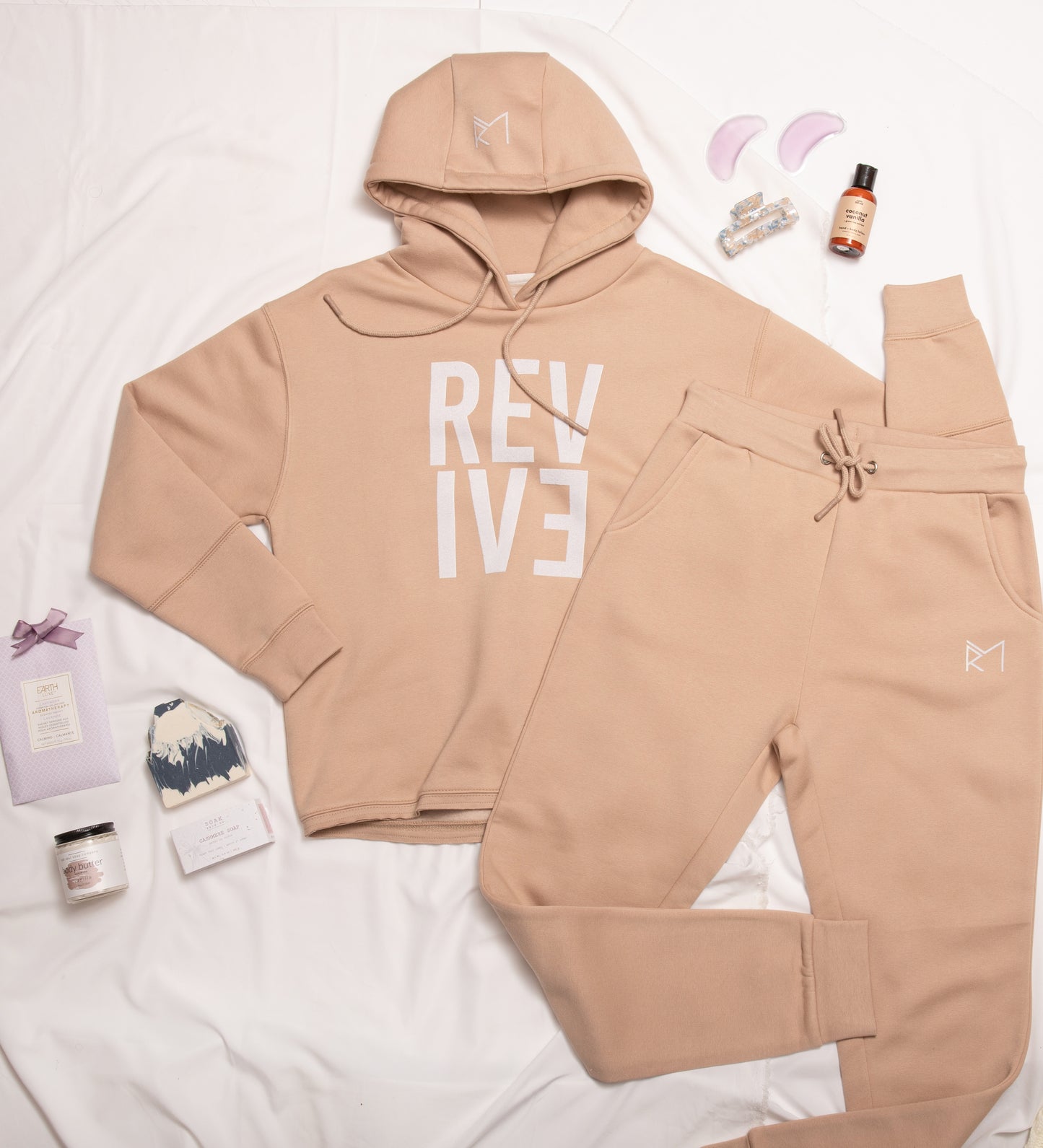 Two Piece Lounge Set. Hooded Sweatshirt and Jogger - Taupe