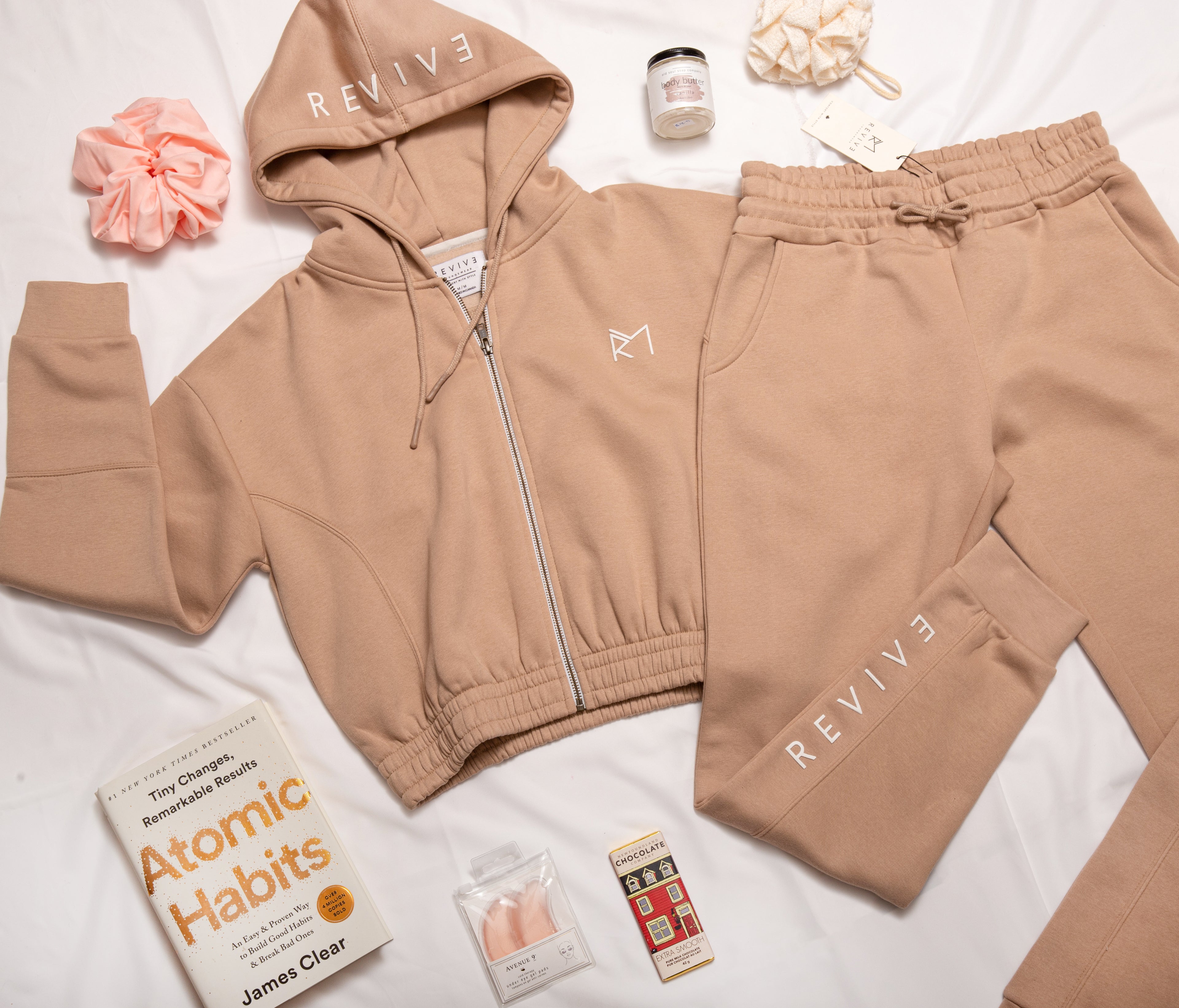 Load video: Matching Outfit Two Piece Loungewear Set with Personalization. Customize your outfits with your name, initials, date or a memorable occasion. Shop Now at Revive Loungewear