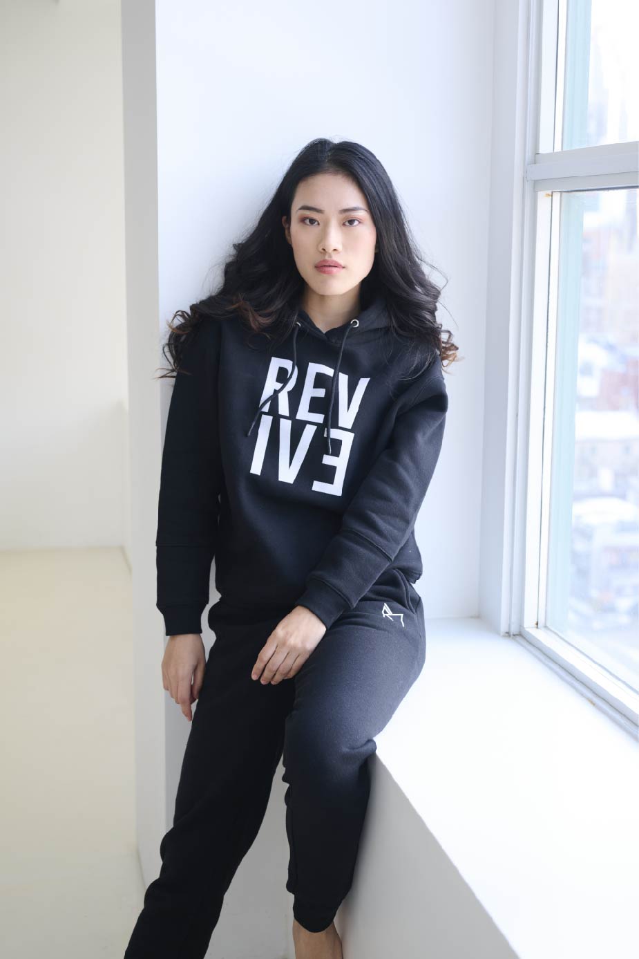 Two Piece Lounge Set. Hooded Sweatshirt and Jogger - Black