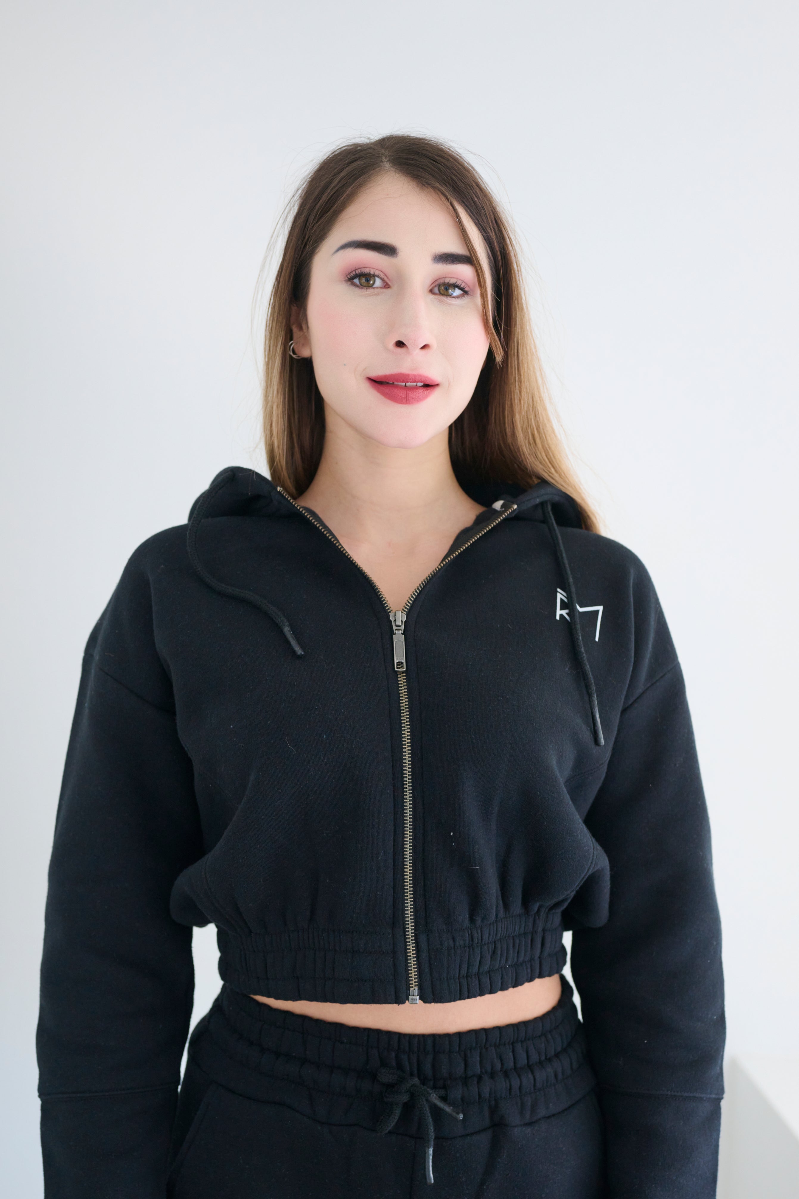 Black crop zip sales hoodie