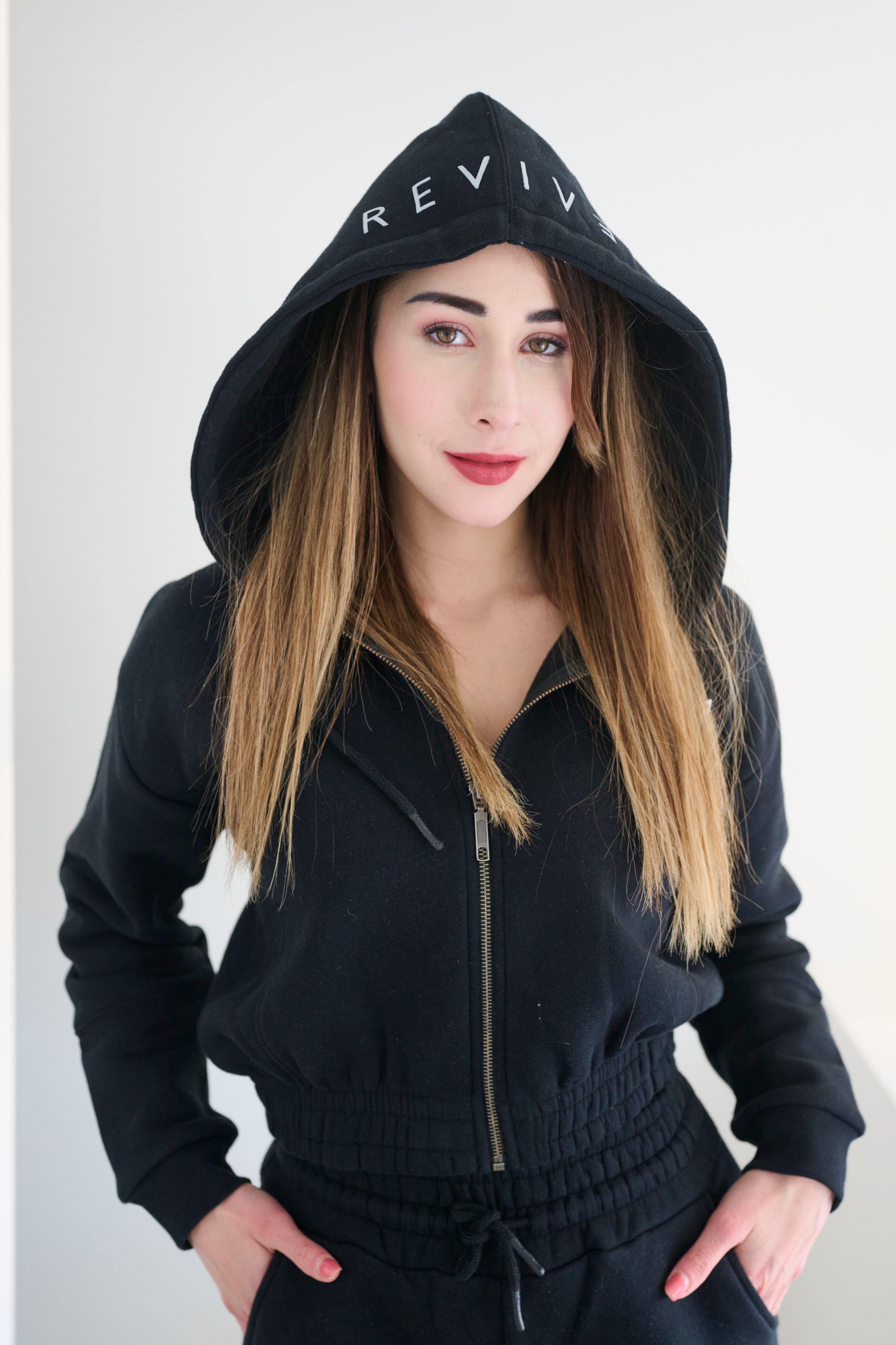 Cropped zip hoodie discount black