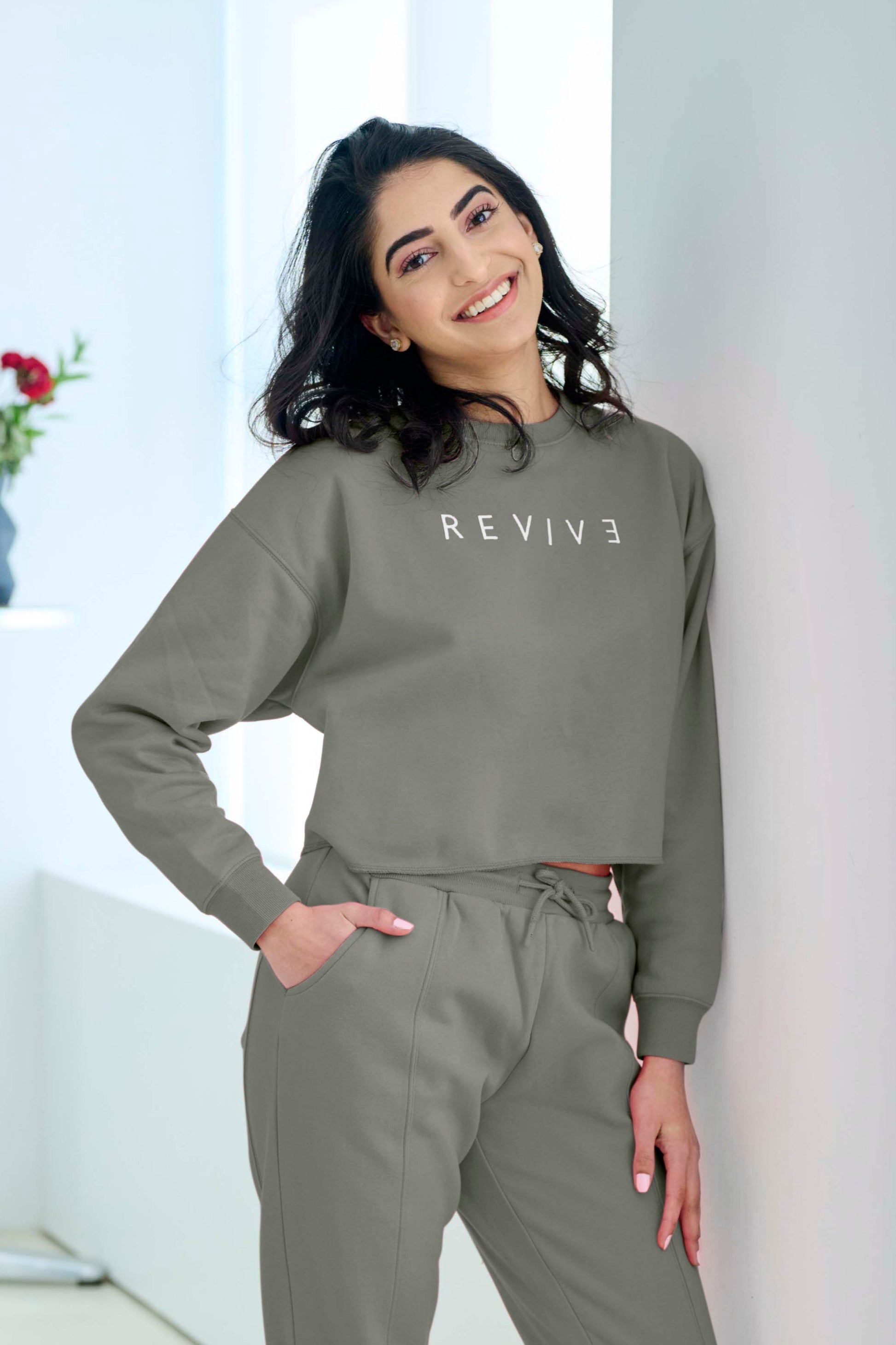 Cropped Zip Hoodie, High-Waisted Scrunchie Jogger – Revive Goods.